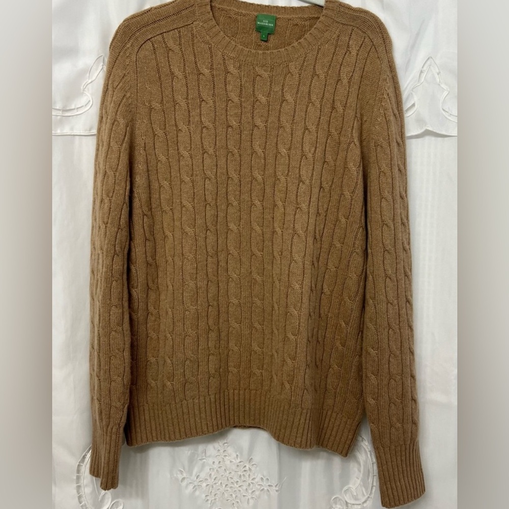 Sid Mashburn Cashmere Camel Brown Cable Knit Sweater—Size Large
